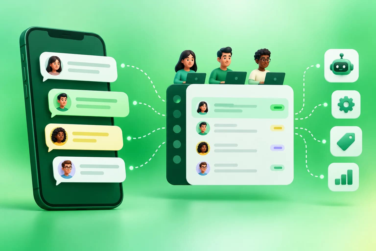 Team inbox and customer conversations connected through a phone