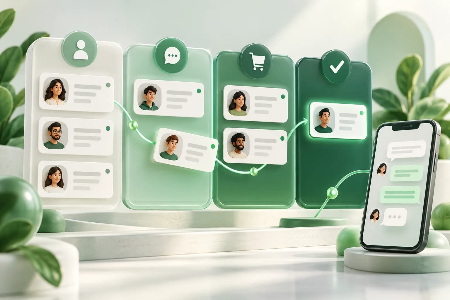 Illustration of a customer journey and sales pipeline